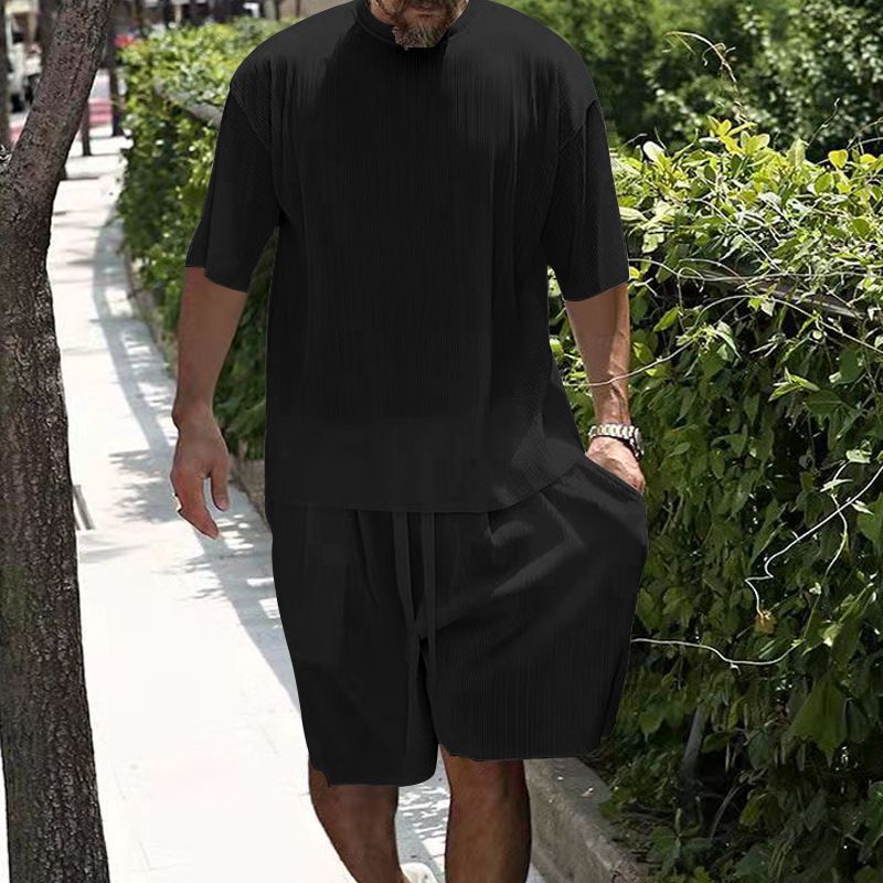 Men's Clothing Summer Men's Clothing Ice Silk Cool Loose Short-sleeved T-shirt Shorts Casual Sports Suit Men_viptrois.com