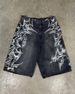 Retro Harajuku Loose Fit Printed Denim Shorts Casual Street Style Washed Capri Pants for Men Summer Fashion_viptrois.com