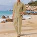 Men's Linen Stand Collar Shirt & Trousers Set – Lightweight Breathable Fabric (White/Grey/Black/Azure/Pink/Khaki, S-XXL)_viptrois.com