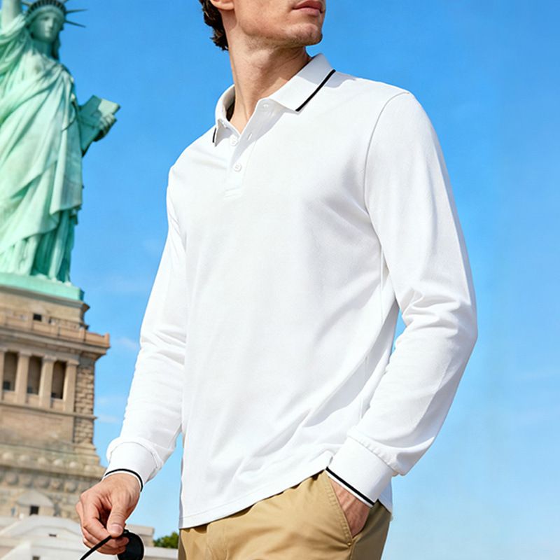 Men's Quick-Dry Polo Shirt With Jacquard Design – Breathable Long Sleeve Golf & Casual Wear Lightweight & Quick-Drying_viptrois.com