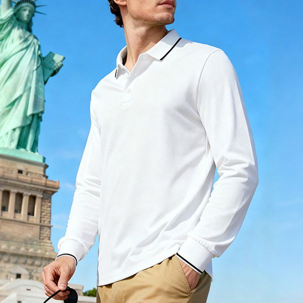 Men's Quick-Dry Polo Shirt With Jacquard Design – Breathable Long Sleeve Golf & Casual Wear Lightweight & Quick-Drying_viptrois.com