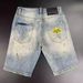 Men's Clothing Fashion Ink Splash Embroidery Denim Shorts Elastic Hole Style Five Point Pants Half Leg Pants_viptrois.com