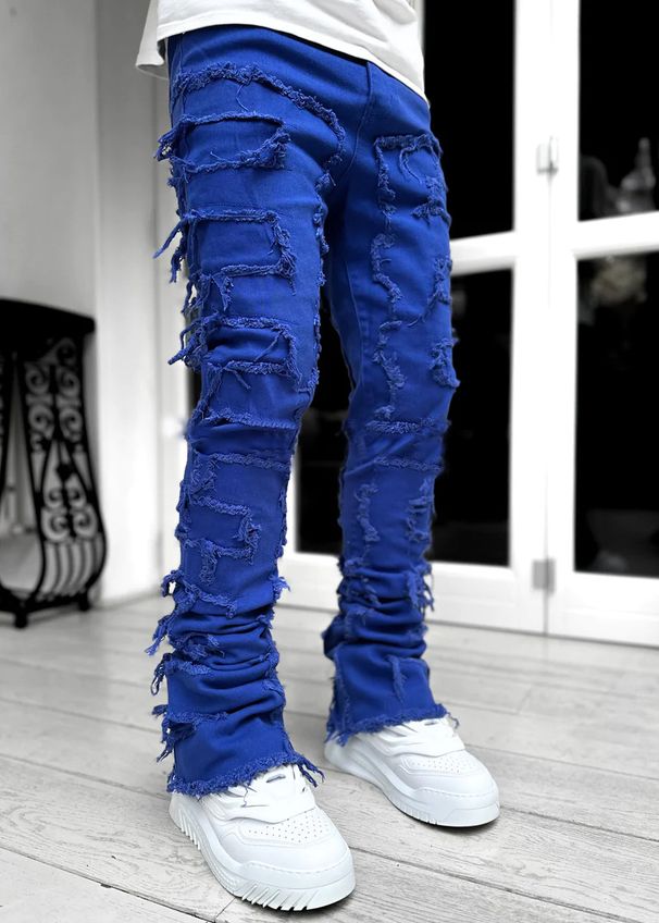 Trendy Street Men's Straight Fringe Micro Flared Jeans_viptrois.com