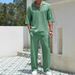 Men's Clothing New Commuter Men's Casual Shirt Solid Color Short Sleeved Trousers Two Piece Suit_viptrois.com