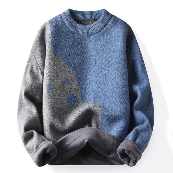Sweater With Fleece Lining, Winter Knitwear, Crew Neck, Long Sleeve, Youth Clothing, Men's Base Shirt, Thickened And_viptrois.com