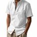 Men's Clothing Solid Color Linen Lapel Short Sleeved Shirt Loose Casual Pocket Shirt_viptrois.com