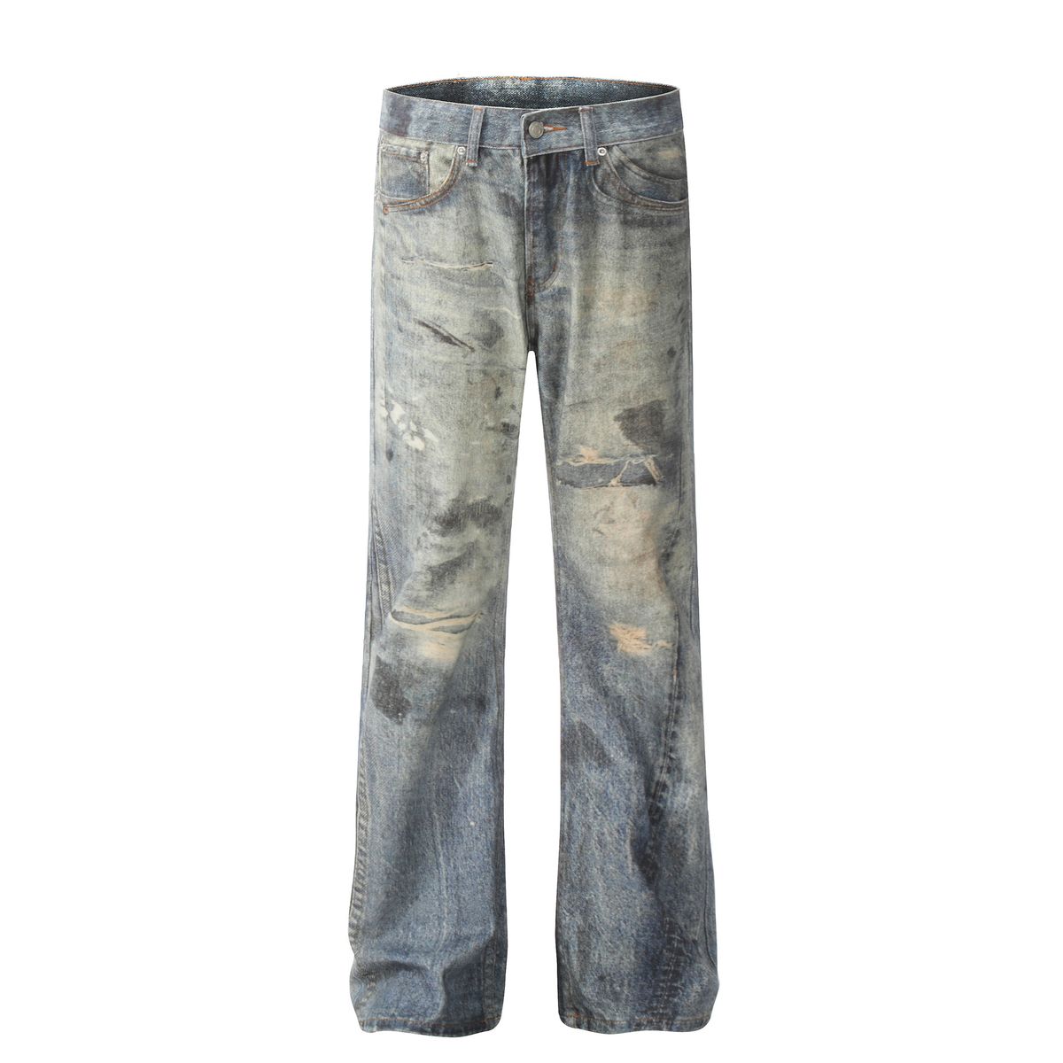 Men's Clothing 2025 American Retro Trend Street Style Old Color Washed Design Straight Men's Denim Trousers_viptrois.com
