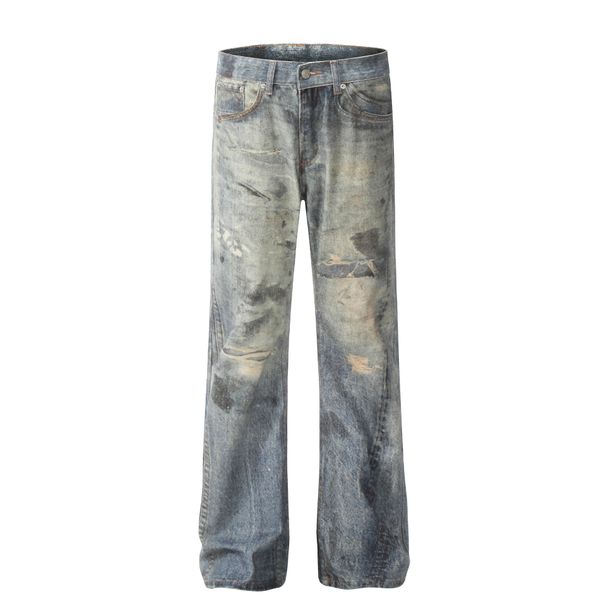 Men's Clothing 2025 American Retro Trend Street Style Old Color Washed Design Straight Men's Denim Trousers_viptrois.com
