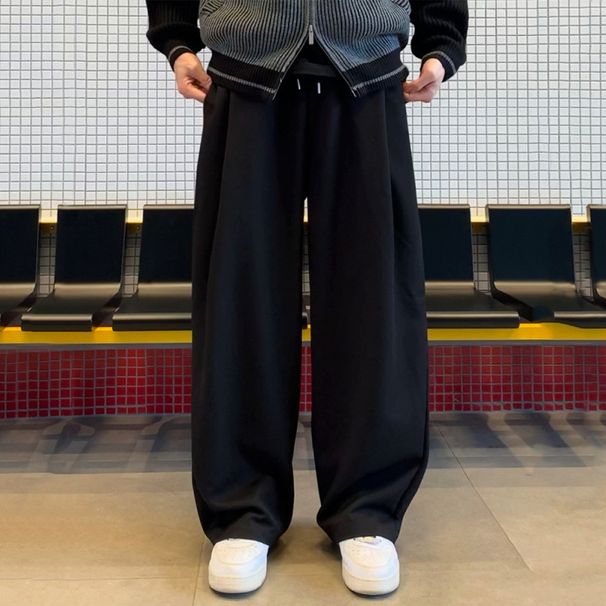 Men's Clothing drape straight casual pants men's autumn and winter cleanfit long pants Korean version loose wide leg pants_viptrois.com