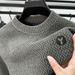Men’s Fleece-Lined Round Neck Sweater – Winter Thermal Knit Pullover With Deer Embroidery, Casual & Cozy_viptrois.com
