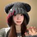 Women's Hats Autumn And Winter New Cute Button Bear Ear Knitted Hat Women's Plush Black Wool Hat Warm Ear Protection Hat_viptrois.com