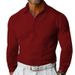 Men's Clothing T Shirt Waffle Lapel Button Slim Long Sleeved Polo Shirt Men_viptrois.com