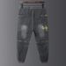 Large Size Men's Clothing, American Foreign Trade Jeans, Men's Trendy Brand Loose Splicing Leggings, Men's Fat Man, Tooling Pants_viptrois.com