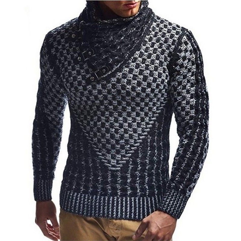 Men's High Neck Knit Sweater – Winter Turtleneck Pullover With Button Detail | Slim Fit & Ribbed Hem_viptrois.com