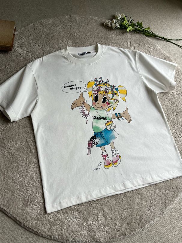 Oversized Military Print T-Shirt Heavyweight Pure Cotton Y2K Style Loose Short Sleeved Top for Men And Women_viptrois.com