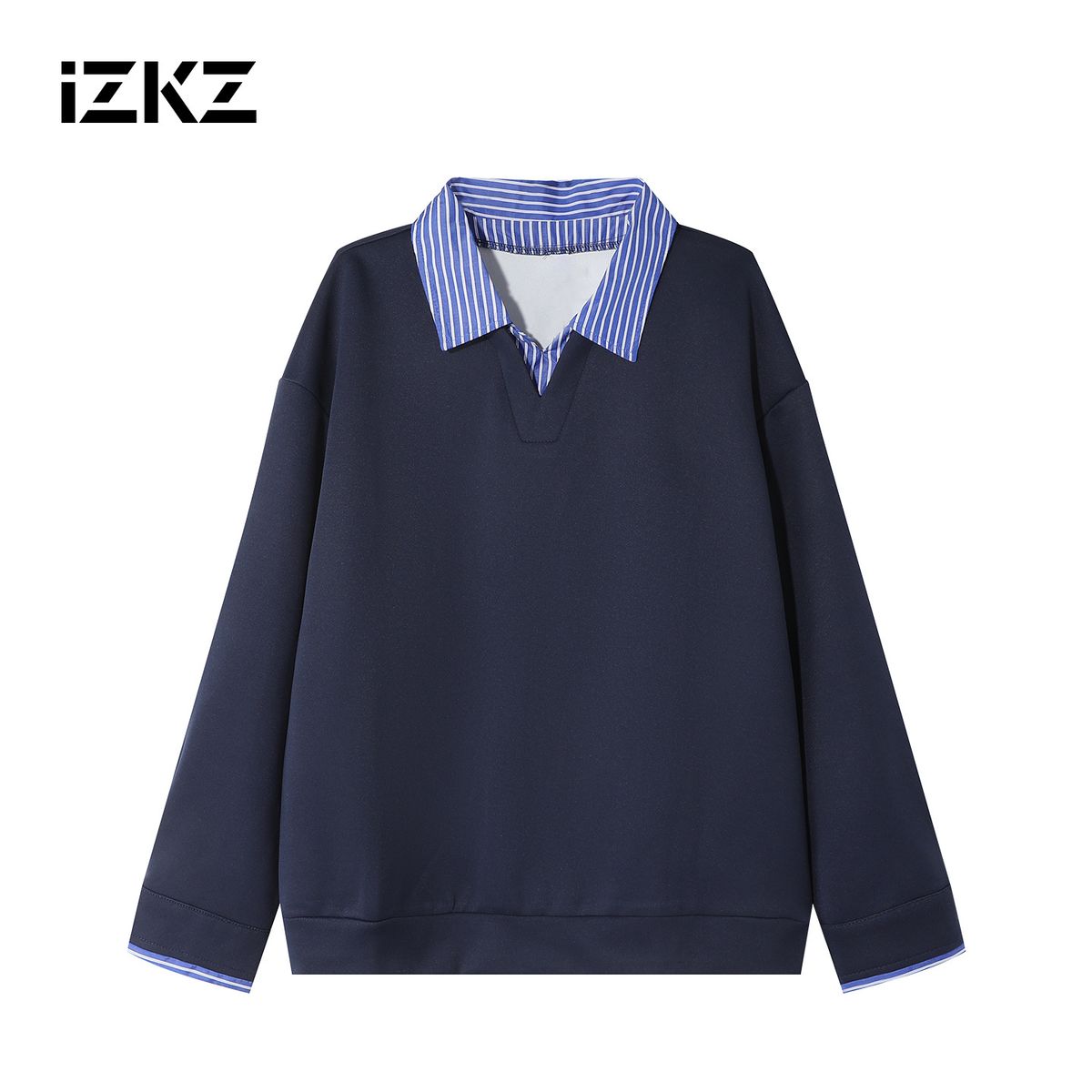 izkz 25ss Lazy Sweatshirt High-end Men's Fake Two-piece Polo Collar Top Autumn American Style Couple Long Sleeve_viptrois.com
