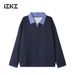 izkz 25ss Lazy Sweatshirt High-end Men's Fake Two-piece Polo Collar Top Autumn American Style Couple Long Sleeve_viptrois.com