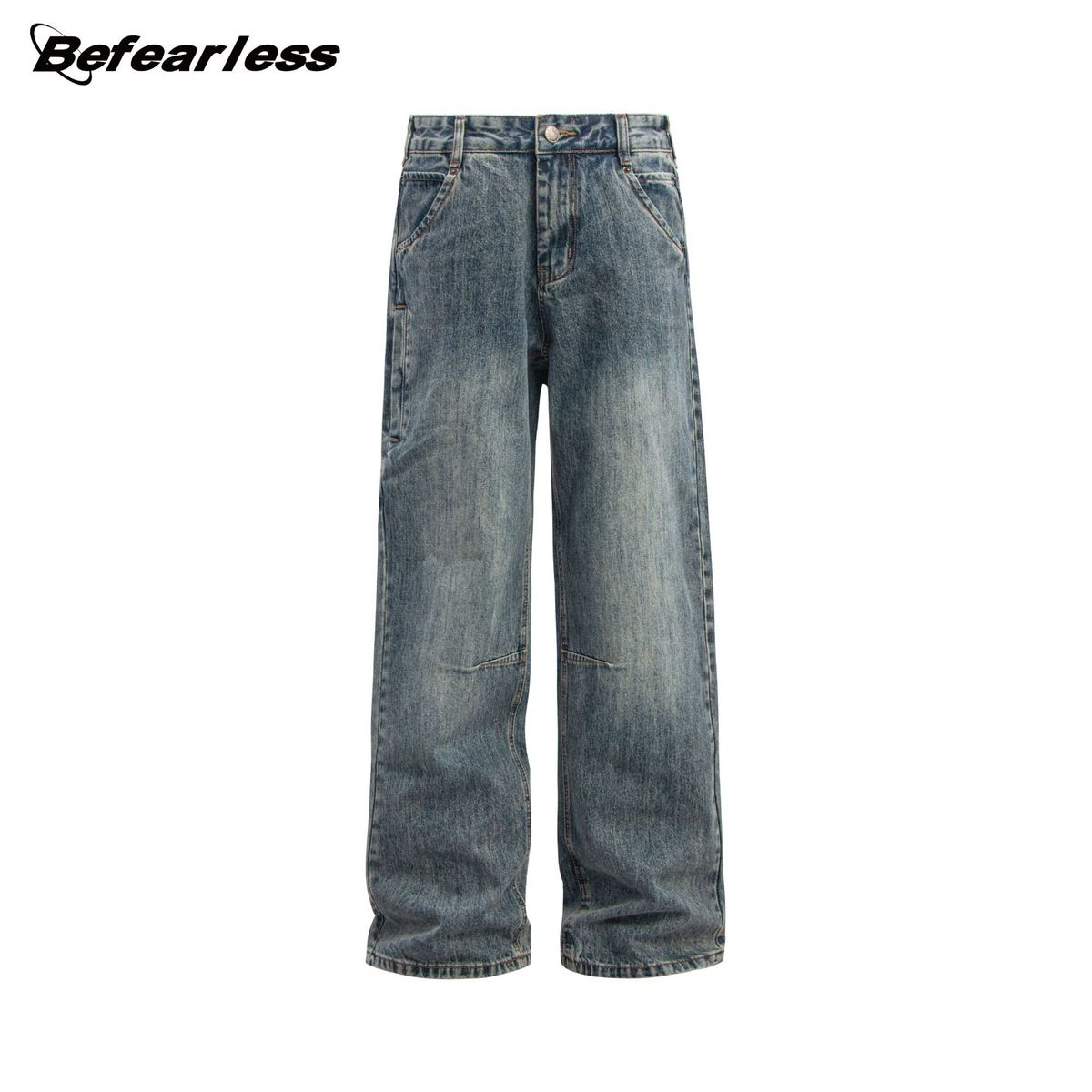 Men's Clothing Retro Washed Old Loose Straight Jeans Men And Women Trendy Wide Leg Casual Baggy Couple Trousers_viptrois.com