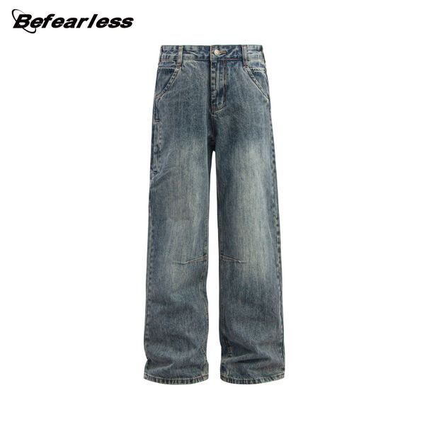Men's Clothing Retro Washed Old Loose Straight Jeans Men And Women Trendy Wide Leg Casual Baggy Couple Trousers_viptrois.com
