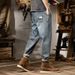 Spring And Summer Thin Japanese-style Denim Nine-point Pants Men's Retro Elastic Waist Elastic Badge Large-size Jeans Men's 9-point_viptrois.com
