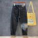 Men's Clothing Washed Heavy Duty Trendy Retro Jeans Tapered Loose Straight Casual Long Pants_viptrois.com