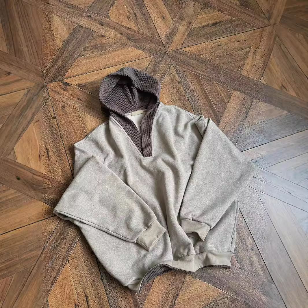 Men's Clothing Cleanfit Grey Sweatshirt Men's Hooded Autumn And Winter Wool Stitching Design Niche Loose Casual Jacket_viptrois.com