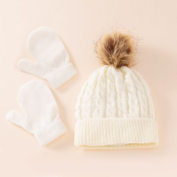 Baby clothing wool monochrome twist warm children's hat scarf gloves two or three sets_viptrois.com