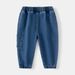 XUANMU 2-10 Years Boys Denim Pants Solid Blue Baby Long Pants Loose Kids Jeans Casual Pants Boys Straight Daily Cargo Trousers XB055_viptrois.com