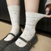 Women's Floral Lace Crew Socks – French Vintage Style, Breathable Cotton, Boho Chic Socks For Casual & Fashion Looks Pile Socks With Dexun Shoes_viptrois.com