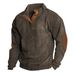 "Men's Corduroy Henley Shirt Long Sleeve Pullover, Casual Loose Fit Button-Up Top With Contrast Trim, Autumn_viptrois.com