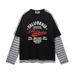 Vintage American Lettering Distressed Print Round Neck Long Sleeve Men's Spring Streetwear Stripe Layered Mock Two-Piece Top_viptrois.com