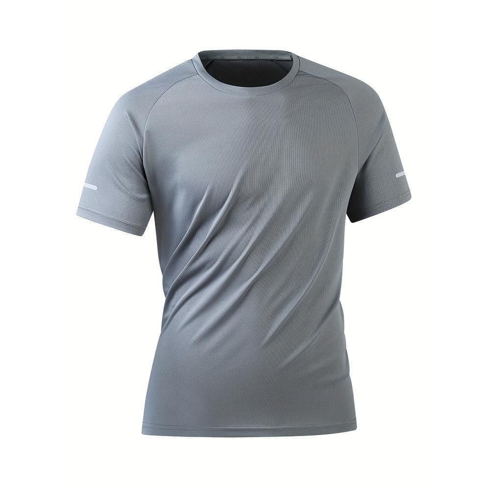 Men's Breathable Quick Dry Casual T-Shirt Short Sleeve Fitness Running Sports Tight Fit Basketball Training Top In White Black_viptrois.com