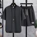 Men's Clothing Fashion Suit Waffle Short Sleeved T Shirt Trendy Loose Trendy Sports Casual Two Piece Suit_viptrois.com