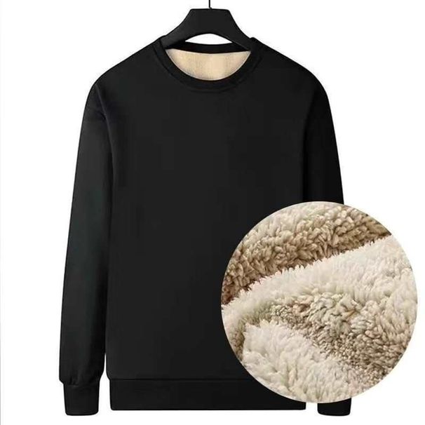 Loom Loom Fleece-Lined Thickened Sweatshirt Autumn Winter Men's Crew Neck Pullover Lamb Wool Coat Loose Warm Top Base Layer_viptrois.com