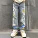 Men's Clothing Washed Stitching Denim Pants Trendy Men Loose Straight Men Fashion Denim Trousers Men Street Retro_viptrois.com
