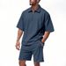 Men's Clothing Men's Loose Lapel Hip Hop Zipper Polo High Street Casual Short Sleeved Shorts Two Piece Suit_viptrois.com