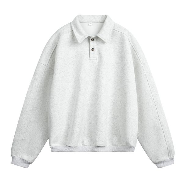 Nordmann 380g Heavyweight Textured Turn-Down Collar Sweatshirt For Men, Autumn Oversized Retro Light Old Money Long Sleeve_viptrois.com