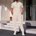 Men's New Waffle Collar Zipper Color Matching Short Sleeved Trousers Casual Sports Suit_viptrois.com