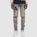 Men's Clothing High Street Fashion Trend Men's Jeans Blue Slim Fit Elastic Patch Print Design Foreign Trade Wholesale Jeans Men_viptrois.com