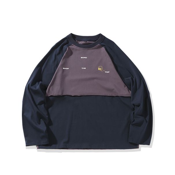ATBORDER 2025 Spring New Japanese Style Patchwork Color-Block Long Sleeve T-Shirt Retro Couple Loose Sweatshirt Men_viptrois.com