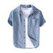 Summer men's fashion plaid short-sleeved denim shirt comfortable youth handsome casual all-match cotton shirt 8859_viptrois.com