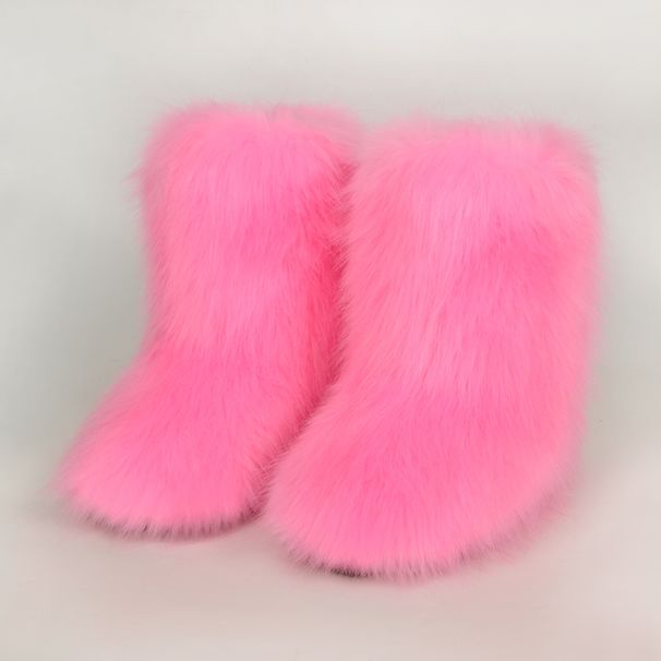 women's outer wear warm and non slip cross border long fur mid tube raccoon fur winter snow boots_viptrois.com