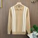 Men's Premium Color Block Knit Polo Shirt - Long Sleeve Casual Pullover With Striped Design, Autumn Winter Fashion Top_viptrois.com