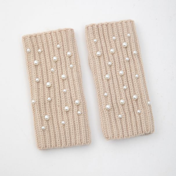 Women's Pearl-Trimmed Knit Fingerless Gloves – Stylish & Warm Arm Warmers For Winter Fingerless Warm Temperament Arm Sleeves_viptrois.com