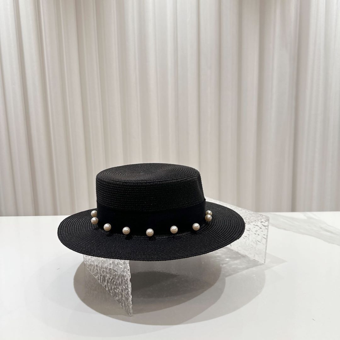 Women's Hats French Lady Style Flat Top Hat New Summer Elegant Pearl Straw Seaside Sun Protection Hat For Women_viptrois.com