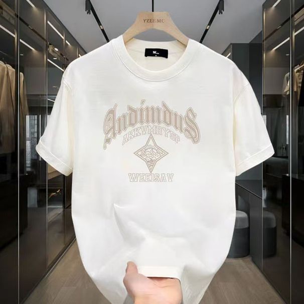 Men's Clothing Trendy Short Sleeved Pure Cotton Printed All Match Round Neck T Shirt_viptrois.com