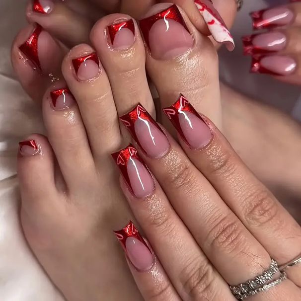 Suit Sweet Cool Love Wine Red Love European And American Push On Wearable Nails Medium And Long Detachable Beauty_viptrois.com