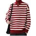 Striped loose sweater for young men in autumn and winter, loose and high-quality knitted half high neck base sweater_viptrois.com