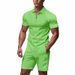 Men's Waffle-Knit Polo Shirt & Shorts Set – Breathable Summer Outfit, Relaxed Fit, Zip-Up Casual Style_viptrois.com