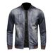 Men's Denim Jacket Retro Slim Fit Stand Collar Zip-Up Workwear Coat For Motorcycle Riding & Casual Wear (Blue, S-3XL)_viptrois.com